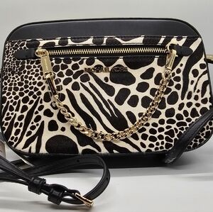 Michael Kors Black and White Animal Print Crossbody Bag